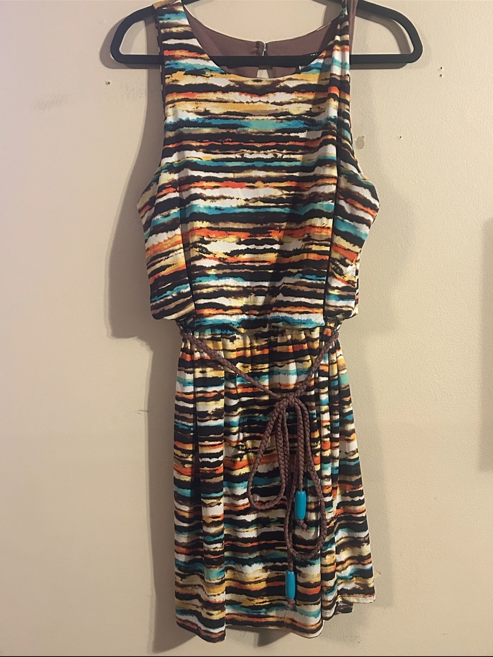 JFW Just For Wraps XL Abstract Striped Belted Sleeveless Dress